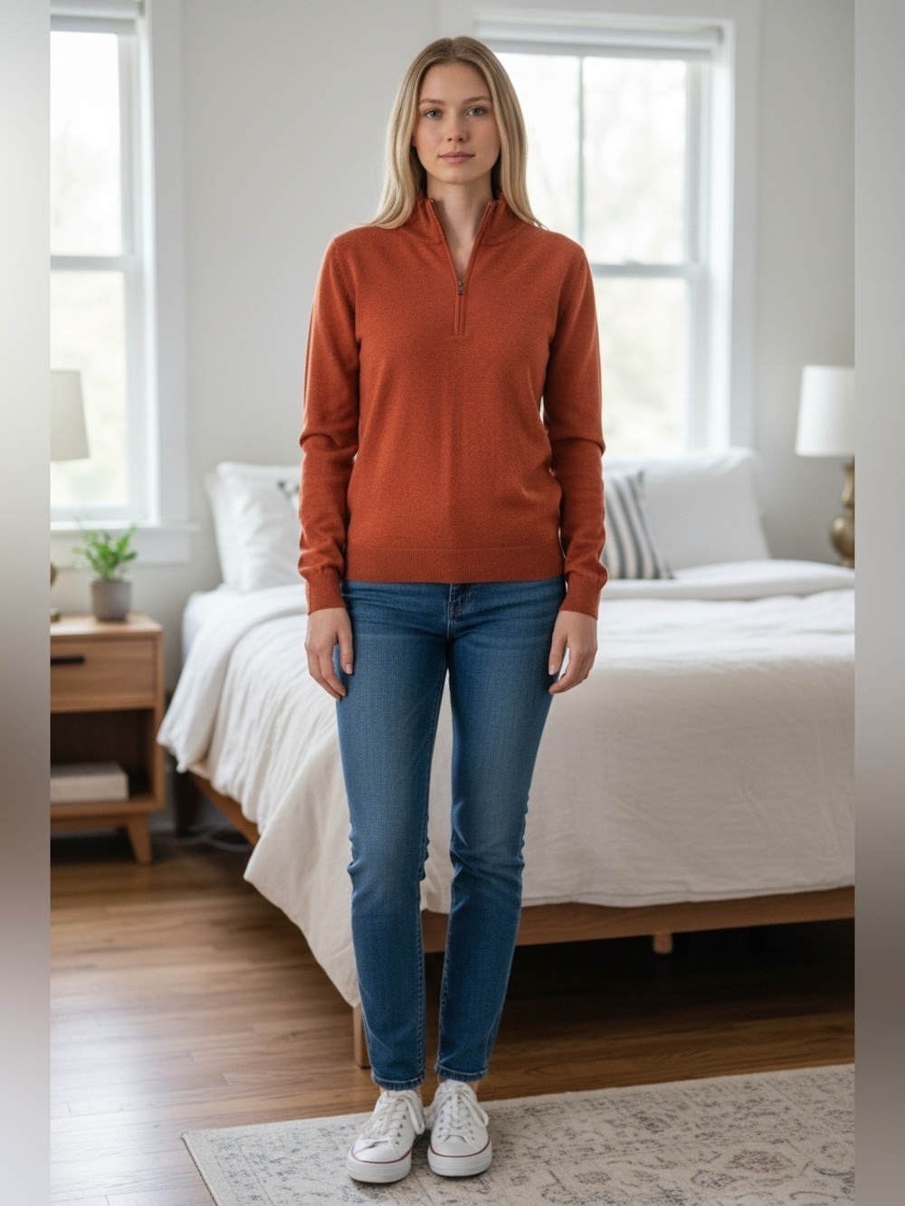 💯 % Merino Wool Alex Cannon Half-Zip Sweater Rust XS NWOT